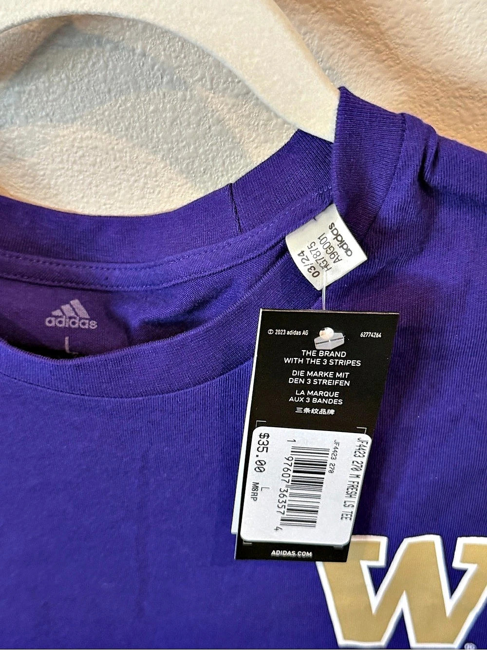 Washington Huskies, Adidas Fresh Long Sleeve Tee - Men's Medium