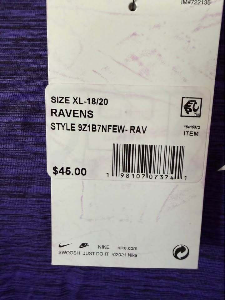 Baltimore Ravens Dri-FIT Long Sleeve Shirt - Youth XL